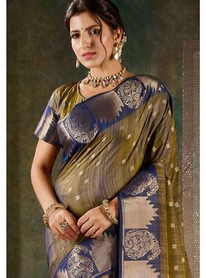 Deep bronze & navy blue banarasi silk saree 2