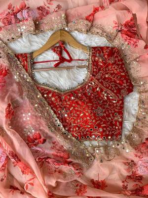 Peach Color embroidery sequence work Georgette Saree 3