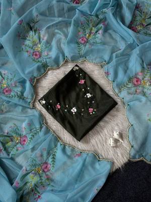 Light blue Color Cut Dana Flower Work  Organza Saree 4