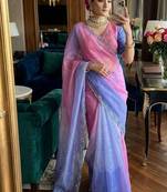 Purple Green Color hand work khatli cutdana moti work Silk Saree