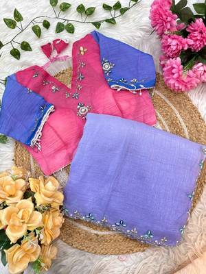 Purple Green Color hand work khatli cutdana moti work art silk saree 3