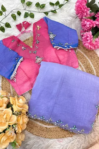 Purple Green Color hand work khatli cutdana moti work art silk saree
