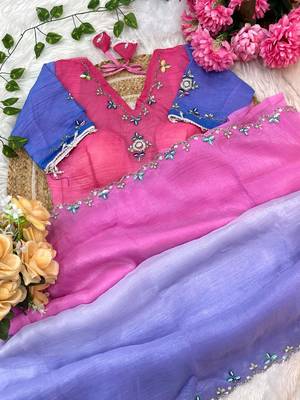 Purple Green Color hand work khatli cutdana moti work art silk saree 4