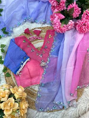Purple Green Color hand work khatli cutdana moti work art silk saree 5