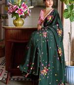 Green Color Cut Dana Flower Work  Georgette Saree