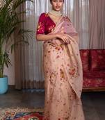 Peach Color Cut Dana Flower Work  Georgette Saree