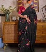 Black Color Cut Dana Flower Work  Georgette Saree