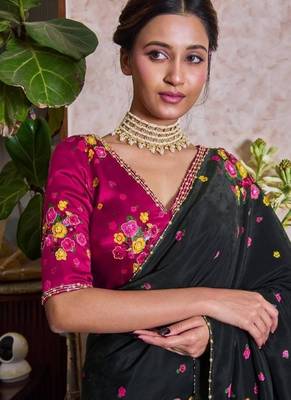 Black Color Cut Dana Flower Work  Georgette Saree 2
