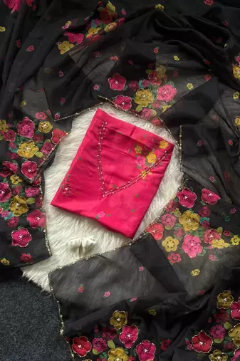 Black Color Cut Dana Flower Work  Georgette Saree