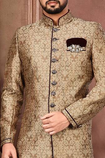 Brown straight pattern work with mahroon pipe in indo western