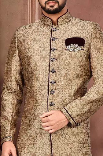 Brown straight pattern work with mahroon pipe in indo western