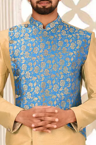 Light beige anghrakha pattern work indo western