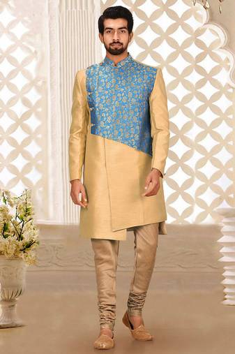 Light beige anghrakha pattern work indo western