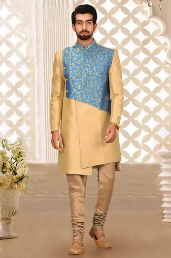 Light beige anghrakha pattern work indo western
