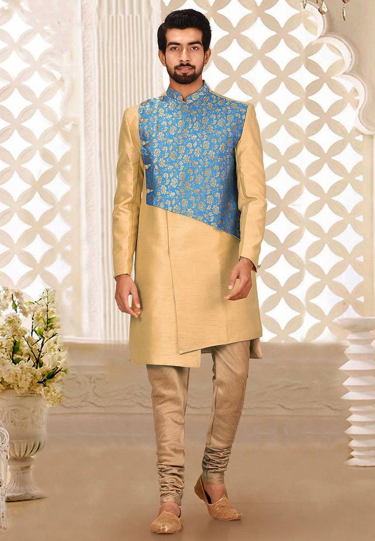 Light beige anghrakha pattern work indo western
