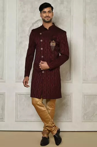 Mahroon anghrakha pattern work indo western