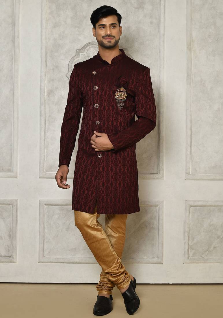 Mahroon anghrakha pattern work indo western