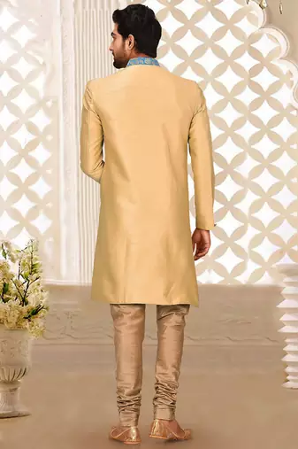 Light beige anghrakha pattern work indo western