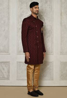Mahroon anghrakha pattern work indo western 3