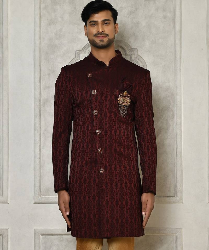 Mahroon anghrakha pattern work indo western