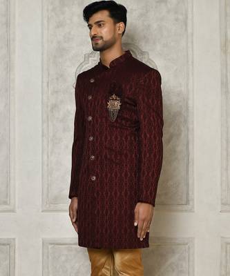 Mahroon anghrakha pattern work indo western 3