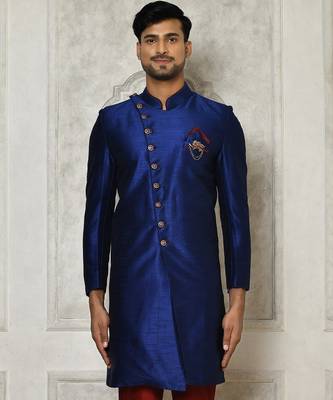 Royal blue anghrakha pattern work indo western 2