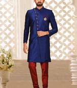 Royal blue anghrakha pattern work indo western