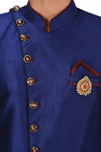 Royal blue anghrakha pattern work indo western