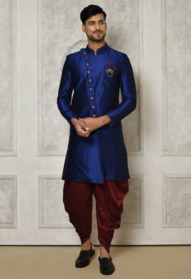 Royal blue anghrakha pattern work indo western 1