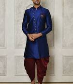 Royal blue anghrakha pattern work indo western