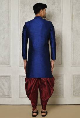 Royal blue anghrakha pattern work indo western 2