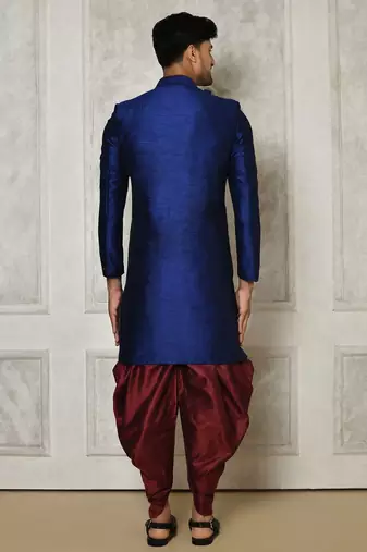 Royal blue anghrakha pattern work indo western