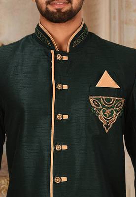 Royal blue dupion arts silk anghrakha design with hand work on collar, hand and chest pocket indo western 2