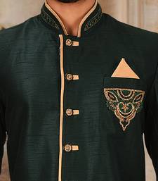 Royal blue dupion arts silk anghrakha design with hand work on collar, hand and chest pocket indo western