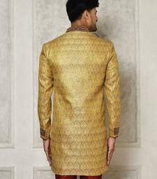 Gold straight pattern work on zari jamewar fabric with handwork