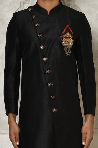 Black anghrakha pattern work indo western