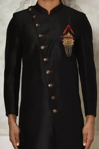 Black anghrakha pattern work indo western