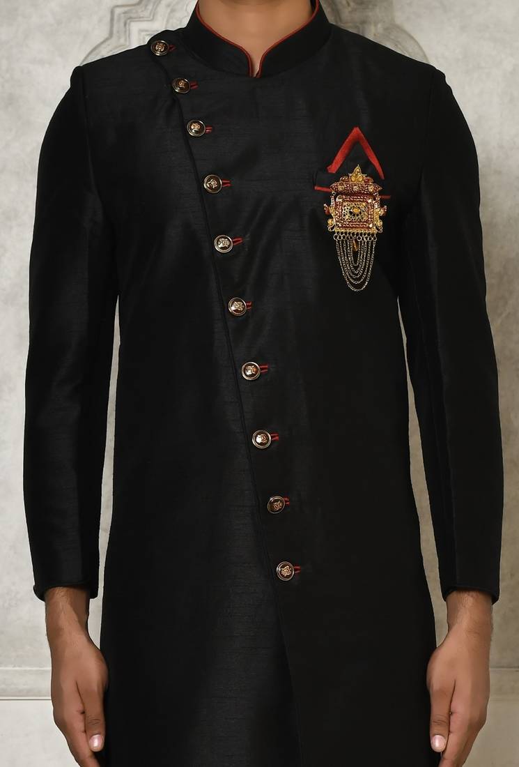 Black anghrakha pattern work indo western