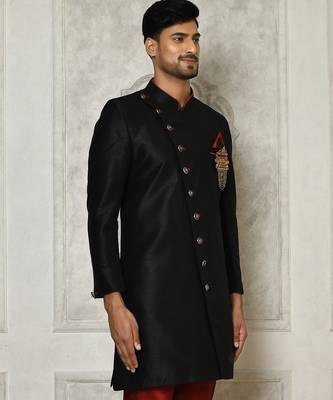 Black anghrakha pattern work indo western 3