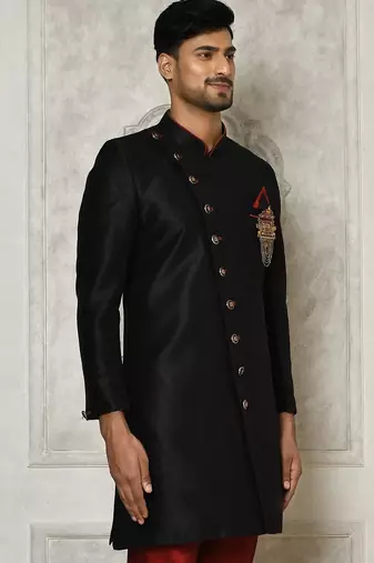 Black anghrakha pattern work indo western