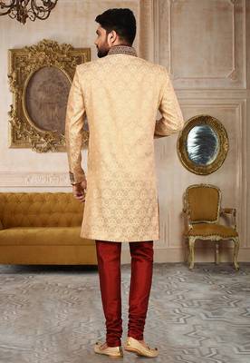 Gold straight pattern work on zari jamewar fabric with handwork 2