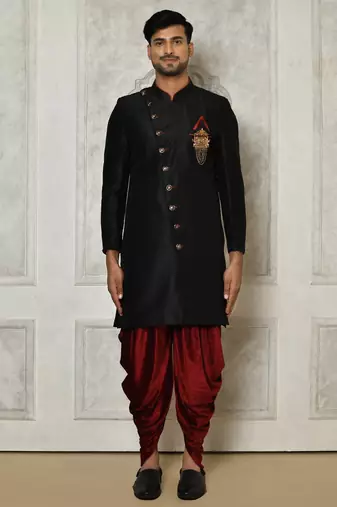 Black anghrakha pattern work indo western