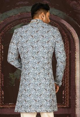Sky blue anghrakha pattern work indo western 2