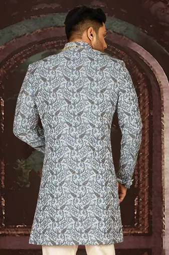Sky blue anghrakha pattern work indo western