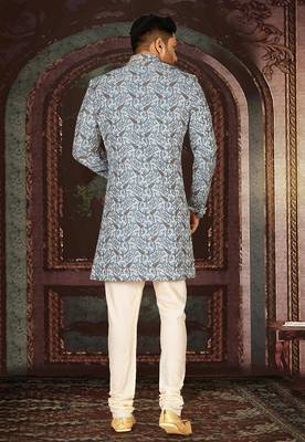 Sky blue anghrakha pattern work indo western 3