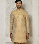 Yellow anghrakha pattern work indo western