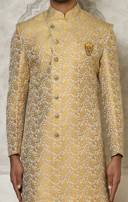 Yellow anghrakha pattern work indo western 2