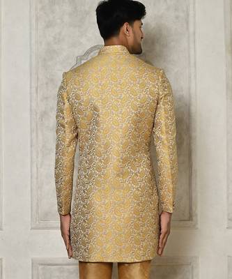 Yellow anghrakha pattern work indo western 4