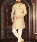 Yellow anghrakha pattern work indo western