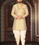 Yellow anghrakha pattern work indo western